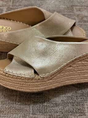 Franco Sarto Metallic Gold Crisscross Espadrille Wedge Sandals